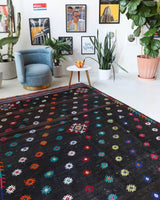 Vintage kilim rug in living room setting, bright colors, wild shaman, soft rug, bold color, Portland, Oregon, rug store, rug shop, local shop, vintage rug, modern kilim, warm colors