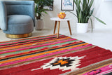 Vintage kilim rug in living room setting, bright colors, wild shaman, soft rug, bold color, Portland, Oregon, rug store, rug shop, local shop, vintage rug, modern kilim, warm colors