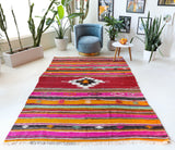 Vintage kilim rug in living room setting, bright colors, wild shaman, soft rug, bold color, Portland, Oregon, rug store, rug shop, local shop, vintage rug, modern kilim, warm colors