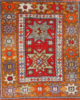 Vintage Turkish rug in a living room setting, pile rug, Turkish rug, vintage rug, portland, rug shop, bright colors, wild shaman, soft rug, bold color, Portland, Oregon, rug store, rug shop, local shop, antique rug
