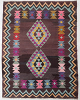 Vintage kilim rug in living room setting, bright colors, wild shaman, soft rug, bold color, Portland, Oregon, rug store, rug shop, local shop, vintage rug, modern kilim, warm colors