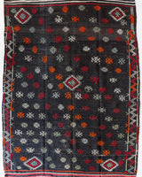 Vintage kilim rug in living room setting, bright colors, wild shaman, soft rug, bold color, Portland, Oregon, rug store, rug shop, local shop, vintage rug, modern kilim, warm colors