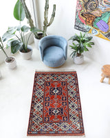Vintage Turkish rug in a living room setting, pile rug, Turkish rug, vintage rug, portland, rug shop, bright colors, wild shaman, soft rug, bold color, Portland, Oregon, rug store, rug shop, local shop, antique rug