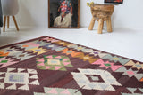 Vintage kilim rug in living room setting, bright colors, wild shaman, soft rug, bold color, Portland, Oregon, rug store, rug shop, local shop, vintage rug, modern kilim, warm colors