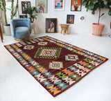Vintage kilim rug in living room setting, bright colors, wild shaman, soft rug, bold color, Portland, Oregon, rug store, rug shop, local shop, vintage rug, modern kilim, warm colors