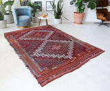 Vintage kilim rug in living room setting, bright colors, wild shaman, soft rug, bold color, Portland, Oregon, rug store, rug shop, local shop, vintage rug, modern kilim, warm colors