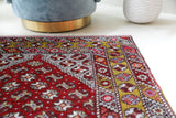 Vintage Turkish rug in living room setting, old rug, antique rug, pastel colors, faded colors, Turkish rug, vintage rug, soft rug, Portland, Oregon, rug store, rug shop, local shop