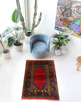Vintage Turkish rug in a living room setting, pile rug, Turkish rug, vintage rug, portland, rug shop, bright colors, wild shaman, soft rug, bold color, Portland, Oregon, rug store, rug shop, local shop, antique rug