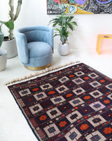 Vintage kilim rug in living room setting, bright colors, wild shaman, soft rug, bold color, Portland, Oregon, rug store, rug shop, local shop, vintage rug, modern kilim, warm colors, antique kilim rug