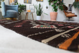 Vintage kilim rug in living room setting, bright colors, wild shaman, soft rug, bold color, Portland, Oregon, rug store, rug shop, local shop, vintage rug, modern kilim, warm colors