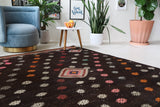 Vintage kilim rug in living room setting, bright colors, wild shaman, soft rug, bold color, Portland, Oregon, rug store, rug shop, local shop, vintage rug, modern kilim, warm colors