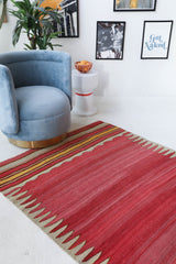 Vintage kilim rug in living room setting, old rug, antique rug, pastel colors, faded colors, Turkish rug, vintage rug, soft rug, Portland, Oregon, rug store, rug shop, local shop, earthy tones, earthy colors, warm colors