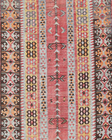 Vintage Turkish runner rug in living room setting, old rug, antique rug, pastel colors, faded colors, Turkish rug, vintage rug, soft rug, Portland, Oregon, rug store, rug shop, local shop