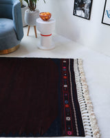 Vintage kilim rug in living room setting, bright colors, wild shaman, soft rug, bold color, Portland, Oregon, rug store, rug shop, local shop, vintage rug, modern kilim, warm colors