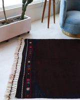 Vintage kilim rug in living room setting, bright colors, wild shaman, soft rug, bold color, Portland, Oregon, rug store, rug shop, local shop, vintage rug, modern kilim, warm colors