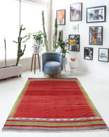 Vintage kilim rug in living room setting, bright colors, wild shaman, soft rug, bold color, Portland, Oregon, rug store, rug shop, local shop, vintage rug, modern kilim, warm colors
