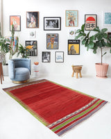 Vintage kilim rug in living room setting, bright colors, wild shaman, soft rug, bold color, Portland, Oregon, rug store, rug shop, local shop, vintage rug, modern kilim, warm colors