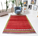 Vintage kilim rug in living room setting, bright colors, wild shaman, soft rug, bold color, Portland, Oregon, rug store, rug shop, local shop, vintage rug, modern kilim, warm colors