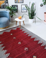 Vintage kilim rug in living room setting, bright colors, wild shaman, soft rug, bold color, Portland, Oregon, rug store, rug shop, local shop, vintage rug, modern kilim, warm colors