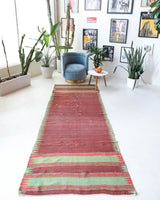 Vintage Turkish runner rug in a living room setting, pile rug, Turkish rug, vintage rug, portland, rug shop, bright colors, wild shaman, soft rug, bold color, Portland, Oregon, rug store, rug shop, local shop, antique rug