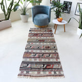 Vintage Turkish runner rug in living room setting, old rug, antique rug, pastel colors, faded colors, Turkish rug, vintage rug, soft rug, Portland, Oregon, rug store, rug shop, local shop