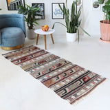 Vintage Turkish runner rug in living room setting, old rug, antique rug, pastel colors, faded colors, Turkish rug, vintage rug, soft rug, Portland, Oregon, rug store, rug shop, local shop