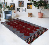 Vintage kilim rug in living room setting, bright colors, wild shaman, soft rug, bold color, Portland, Oregon, rug store, rug shop, local shop, vintage rug, modern kilim, warm colors