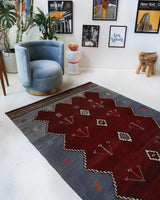 Vintage kilim rug in living room setting, bright colors, wild shaman, soft rug, bold color, Portland, Oregon, rug store, rug shop, local shop, vintage rug, modern kilim, warm colors