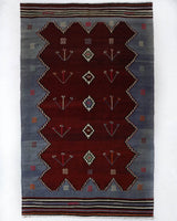 Vintage kilim rug in living room setting, bright colors, wild shaman, soft rug, bold color, Portland, Oregon, rug store, rug shop, local shop, vintage rug, modern kilim, warm colors