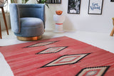 Vintage kilim rug in living room setting, bright colors, wild shaman, soft rug, bold color, Portland, Oregon, rug store, rug shop, local shop, vintage rug, modern kilim, warm colors