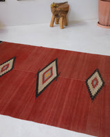 Vintage kilim rug in living room setting, bright colors, wild shaman, soft rug, bold color, Portland, Oregon, rug store, rug shop, local shop, vintage rug, modern kilim, warm colors