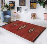 Vintage kilim rug in living room setting, bright colors, wild shaman, soft rug, bold color, Portland, Oregon, rug store, rug shop, local shop, vintage rug, modern kilim, warm colors