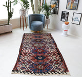 Vintage Turkish runner rug in a living room setting, pile rug, Turkish rug, vintage rug, portland, rug shop, bright colors, wild shaman, soft rug, bold color, Portland, Oregon, rug store, rug shop, local shop, antique rug