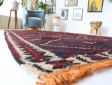 Vintage kilim rug in living room setting, bright colors, wild shaman, soft rug, bold color, Portland, Oregon, rug store, rug shop, local shop, vintage rug, modern kilim, warm colors
