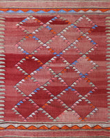 Vintage kilim rug in living room setting, bright colors, wild shaman, soft rug, bold color, Portland, Oregon, rug store, rug shop, local shop, vintage rug, modern kilim, warm colors