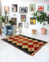 Vintage kilim rug in living room setting, bright colors, wild shaman, soft rug, bold color, Portland, Oregon, rug store, rug shop, local shop, vintage rug, modern kilim, warm colors