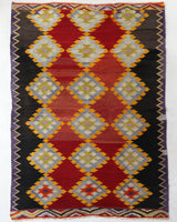 Vintage kilim rug in living room setting, bright colors, wild shaman, soft rug, bold color, Portland, Oregon, rug store, rug shop, local shop, vintage rug, modern kilim, warm colors