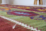 Vintage kilim rug in living room setting, bright colors, wild shaman, soft rug, bold color, Portland, Oregon, rug store, rug shop, local shop, vintage rug, modern kilim, warm colors