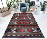 Vintage kilim rug in living room setting, bright colors, wild shaman, soft rug, bold color, Portland, Oregon, rug store, rug shop, local shop, vintage rug, modern kilim, warm colors