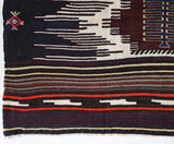 Vintage kilim rug in living room setting, bright colors, wild shaman, soft rug, bold color, Portland, Oregon, rug store, rug shop, local shop, vintage rug, modern kilim, warm colors