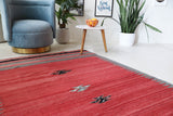 Vintage kilim rug in living room setting, bright colors, wild shaman, soft rug, bold color, Portland, Oregon, rug store, rug shop, local shop, vintage rug, modern kilim, warm colors