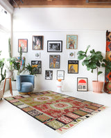 Vintage kilim rug in living room setting, old rug, antique rug, pastel colors, faded colors, Turkish rug, vintage rug, soft rug, Portland, Oregon, rug store, rug shop, local shop, earthy tones, earthy colors, warm colors