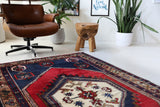 Vintage Turkish rug in a living room setting, pile rug, Turkish rug, vintage rug, portland, rug shop, bright colors, wild shaman, soft rug, bold color, Portland, Oregon, rug store, rug shop, local shop, antique rug