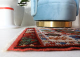 Vintage Turkish rug in a living room setting, pile rug, Turkish rug, vintage rug, portland, rug shop, bright colors, wild shaman, soft rug, bold color, Portland, Oregon, rug store, rug shop, local shop, antique rug