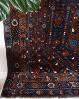 Antique Persian area rug in a living room setting, pile rug, vintage rug, portland, rug shop, bright colors, wild shaman, soft rug, bold color, Portland, Oregon, rug store, rug shop, local shop, antique rug, Persian rug, handmade rug, wool rug, distressed rug