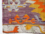 Vintage kilim rug in living room setting, bright colors, wild shaman, soft rug, bold color, Portland, Oregon, rug store, rug shop, local shop, vintage rug, modern kilim, warm colors