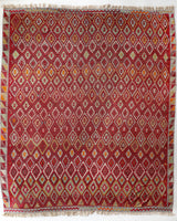 Vintage kilim rug in living room setting, bright colors, wild shaman, soft rug, bold color, Portland, Oregon, rug store, rug shop, local shop, vintage rug, modern kilim, warm colors