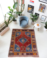 Vintage Turkish rug in a living room setting, Area rug in a living room setting, pile rug, Turkish rug, custom rug, modern rug, portland, rug shop, bright colors, wild shaman, soft rug, bold color, Portland, Oregon, rug store, rug shop, local shop