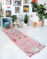Vintage Turkish runner rug in living room setting, old rug, antique rug, pastel colors, faded colors, Turkish rug, vintage rug, soft rug, Portland, Oregon, rug store, rug shop, local shop
