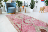 Vintage Turkish runner rug in living room setting, old rug, antique rug, pastel colors, faded colors, Turkish rug, vintage rug, soft rug, Portland, Oregon, rug store, rug shop, local shop